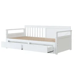 Lit Gigogne 90/180x190 cm Bois Blanc avec Tiroirs et Lit Sur Roulettes, Multifonction pour Chambre enfant, Blanc