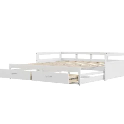 Lit Gigogne 90/180x190 cm Bois Blanc avec Tiroirs et Sommier À Lattes, Multifonction pour Chambre enfant, Blanc