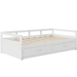 Lit Gigogne 90/180x190 cm Bois Blanc avec Tiroirs et Sommier À Lattes, Multifonction pour Chambre enfant, Blanc