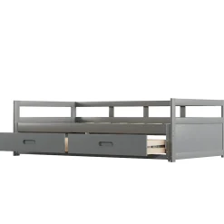 Lit Gigogne 90/180x190 cm Bois Gris avec Tiroirs et Sommier À Lattes, Multifonction pour Chambre enfant, Gris