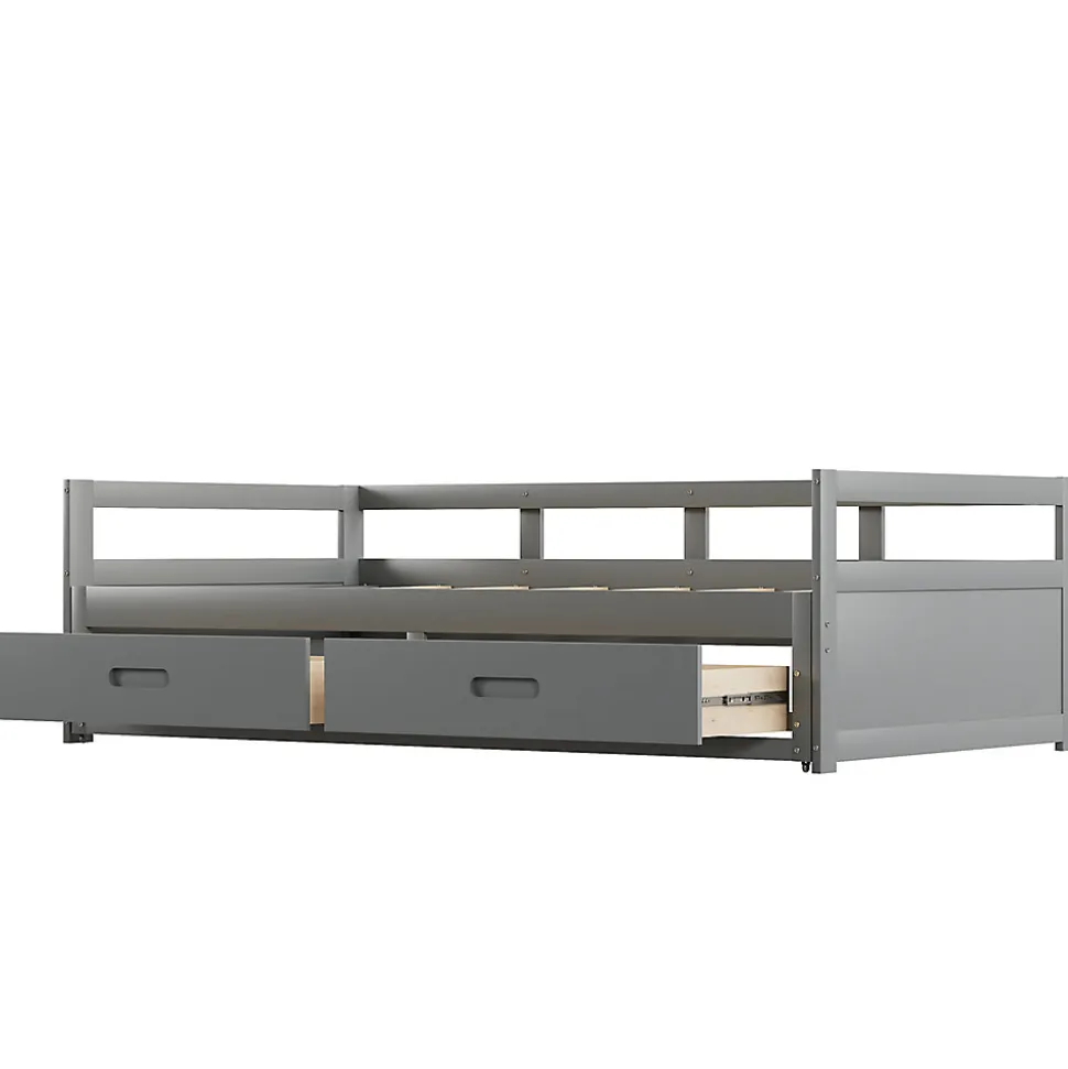 Lit Gigogne 90/180x190 cm Bois Gris avec Tiroirs et Sommier À Lattes, Multifonction pour Chambre enfant, Gris