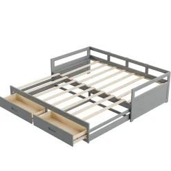 Lit Gigogne 90/180x190 cm Bois Gris avec Tiroirs et Sommier À Lattes, Multifonction pour Chambre enfant, Gris