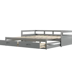 Lit Gigogne 90/180x190 cm Bois Gris avec Tiroirs et Sommier À Lattes, Multifonction pour Chambre enfant, Gris
