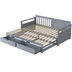 Lit Gigogne 90/180x190 cm Bois Gris avec Tiroirs et Lit Sur Roulettes, Multifonction pour Chambre enfant, Gris
