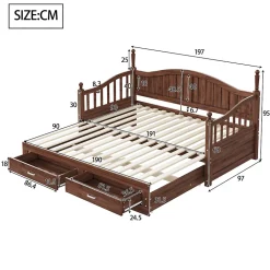 Lit Gigogne 90/180x190 cm Bois Massif avec Tiroir et Sommier À Lattes, Multifonction pour Chambre enfant Ou Ado, Noyer