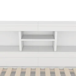 Lit gigogne 140x200 cm double avec tiroir coulissant, LED télécommandée, ports USB, prise électrique et rangement - blanc