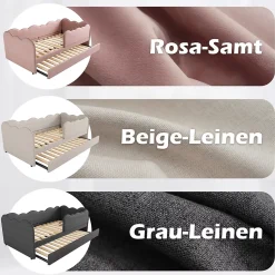 Lit Gigogne 90x190 cm, Lit Enfant Banquette avec Lit Tiroir et Sommier à Lattes, Design Moderne, Revêtement Velours Rose