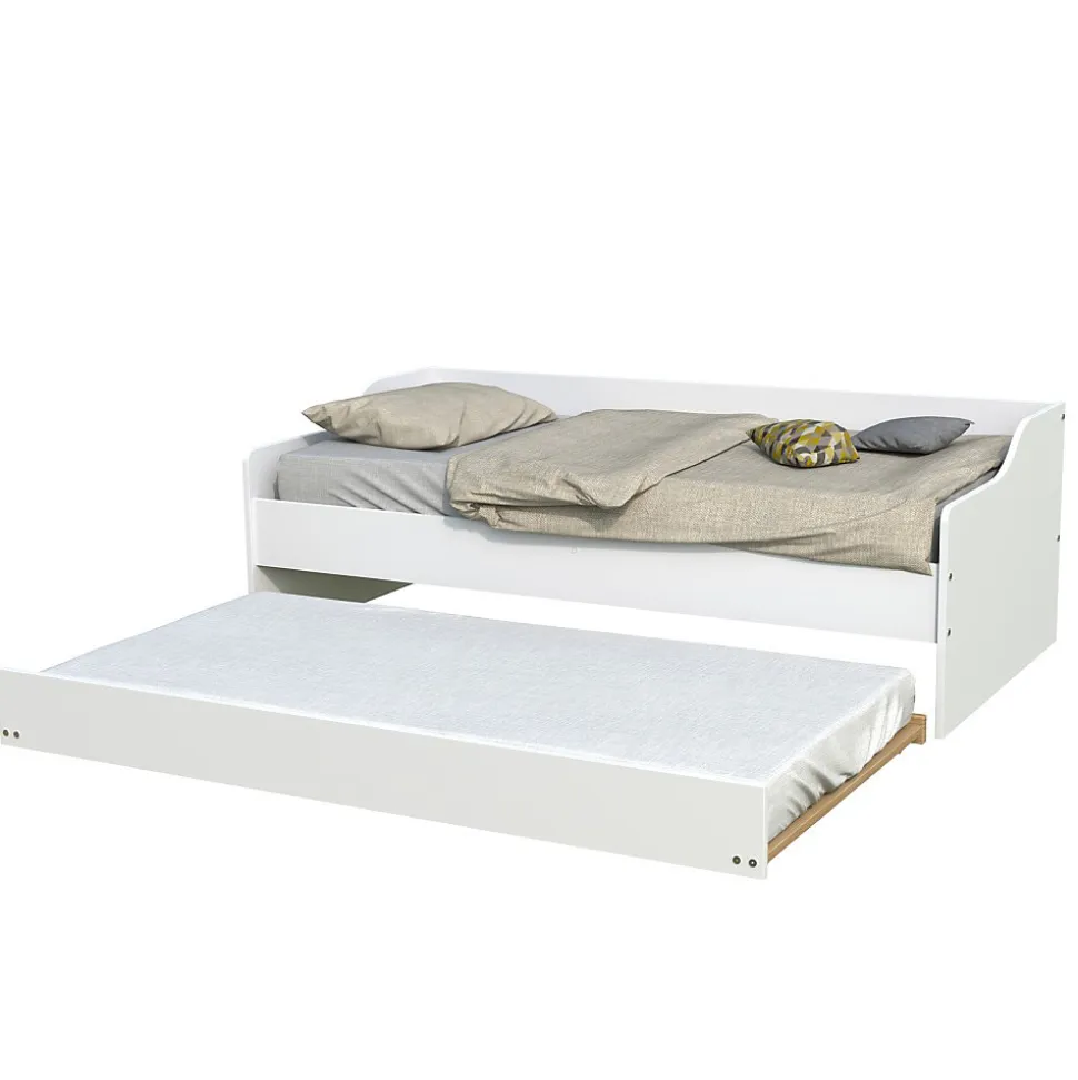 Lit gigogne 90x200cm blanc SWITY Blanc inclus sommier et 1 tiroir lit