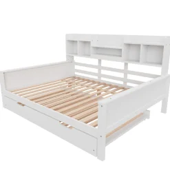 Lit Gigogne 90x190/140x200 cm avec Lit Tiroir et Tiroirs de Rangement, Bois Blanc, Sommier À Lattes pour Chambre enfant, Blanc