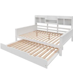 Lit Gigogne 90x190/140x200 cm avec Lit Tiroir et Tiroirs de Rangement, Bois Blanc, Sommier À Lattes pour Chambre enfant, Blanc