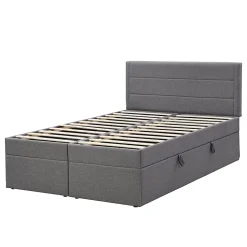 Lit Haut 140x200cm, Métal, Bureau avec Rangement, Noir