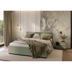 Lit HAVANA 160x200 avec sommier Coloris vert sauge et noir Design moderne et structure robuste