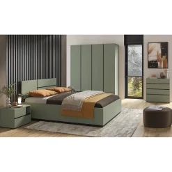 Lit HAVANA 160x200 avec sommier Coloris vert sauge et noir Design moderne et structure robuste
