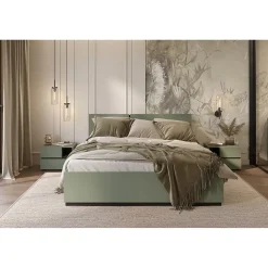 Lit HAVANA 160x200 avec sommier Coloris vert sauge et noir Design moderne et structure robuste