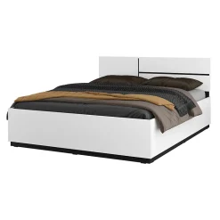 Lit HAVANA 160x200 blanc et noir avec sommier Design moderne et confort optimisé