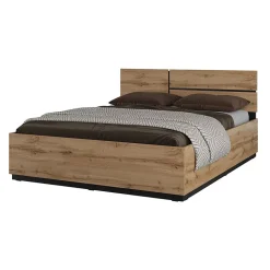 Lit HAVANA 180x200 chene et noir avec sommier Style naturel et couchage grand confort