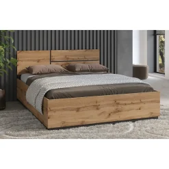 Lit HAVANA 160x200 chene et noir avec sommier Elégance naturelle et confort moderne