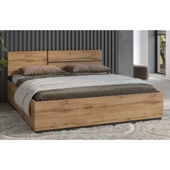 Lit HAVANA 180x200 cm chene et noir Grand lit moderne pour chambre naturelle