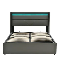 Lit Hydraulique 140X200Cm Led Sommier Gris Blackcolors