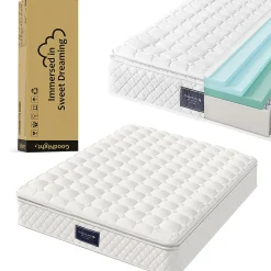 Lit hydraulique 140x200cm, lit double, espace de rangement en tête de lit avec port usb et type c, lin, beige, avec matelas