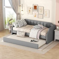 Lit individuel, 90x200cm, avec roulettes, Gris