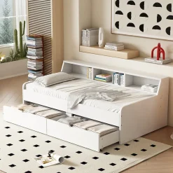 Lit individuel 90x200cm, avec tiroirs, Blanc