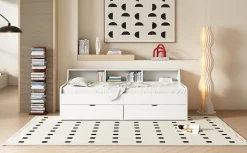 Lit individuel 90x200cm, avec tiroirs, Blanc