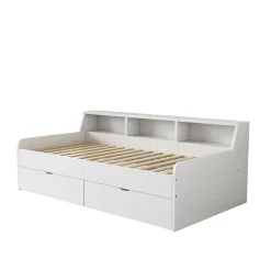 Lit individuel 90x200cm, avec tiroirs, Blanc
