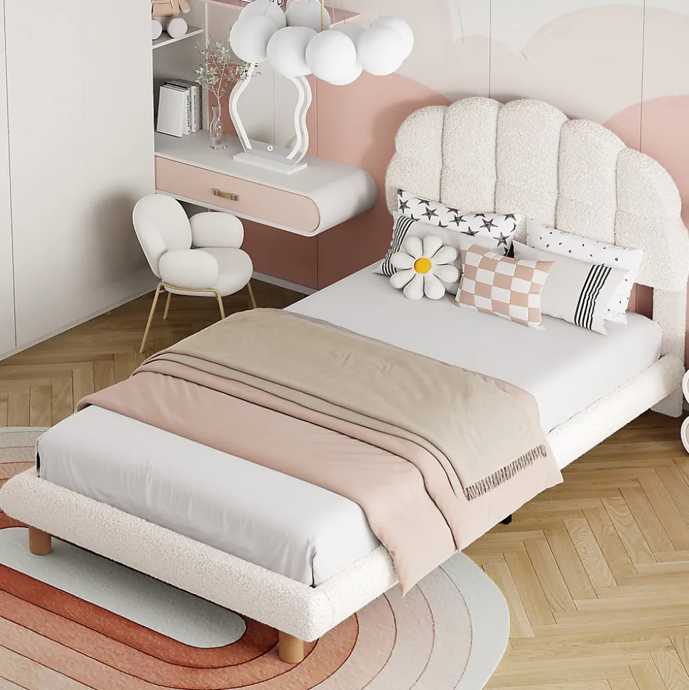 Lit individuel 90x200cm, en laine polaire, Beige