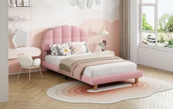 Lit individuel 90x200cm, enfant, avec sommier à lattes, Rose