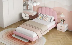 Lit individuel 90x200cm, enfant, avec sommier à lattes, Rose
