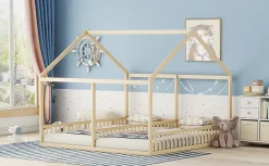 Lit individuel 90x200cm, modèle maison, Naturel