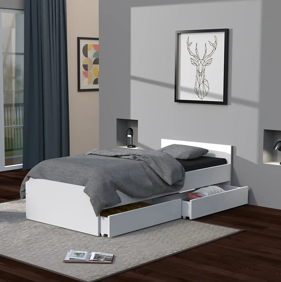 Lit KAPPA 90x190 + 2 tiroirs / Blanc