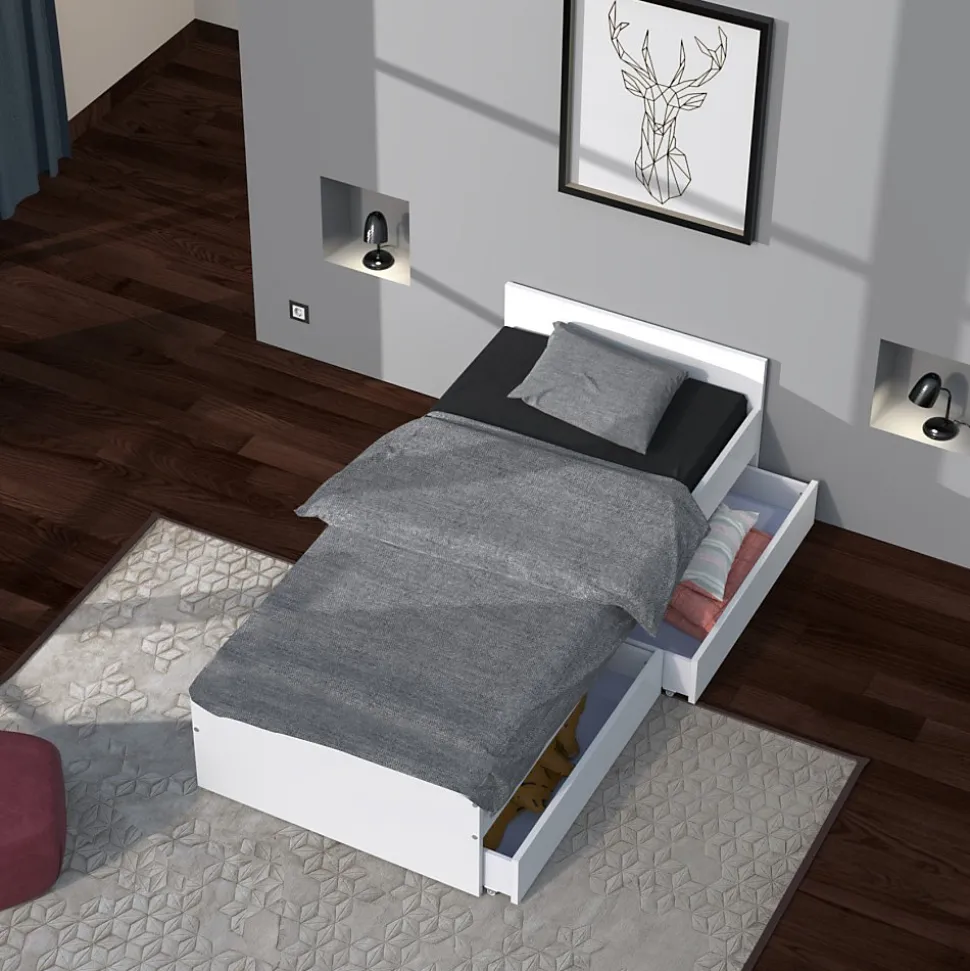 Lit KAPPA 90x190 + 2 tiroirs / Blanc