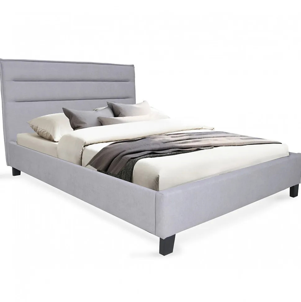 Lit LACANAU 140x190 + sommier / Gris clair