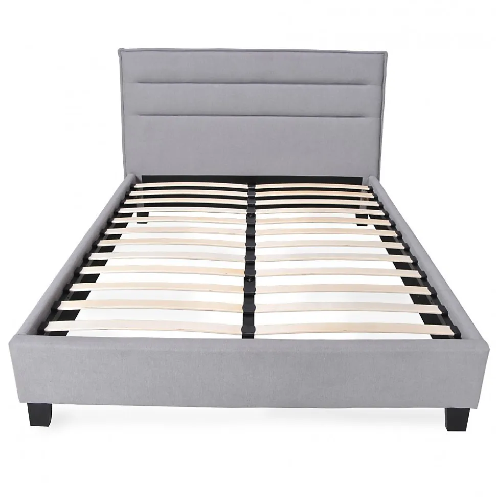 Lit LACANAU 140x190 + sommier / Gris clair