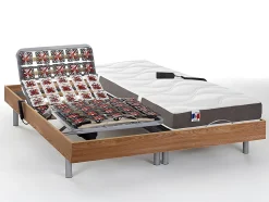 Lit électrique de relaxation tout plots + matelas 100% latex 3 zones - 2 x 80 x 200 cm - Naturel clair - JUPITER de YSMÉE