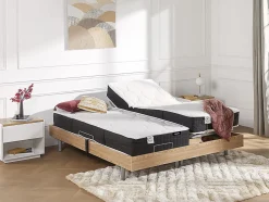 Lit électrique de relaxation tout plots + matelas ressorts ensachés et mémoire forme - 2 x 70 x 190 cm - Chêne - PHANES de YSMÉE