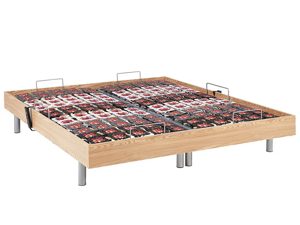Lit électrique de relaxation tout plots + matelas ressorts ensachés et mémoire forme - 2 x 70 x 190 cm - Chêne - PHANES de YSMÉE