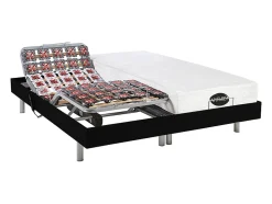 Lit électrique de relaxation tout plots + matelas mémoire de forme et bambou - 2 x 80 x 200 cm - Noir - LYSIS III de NATUREA