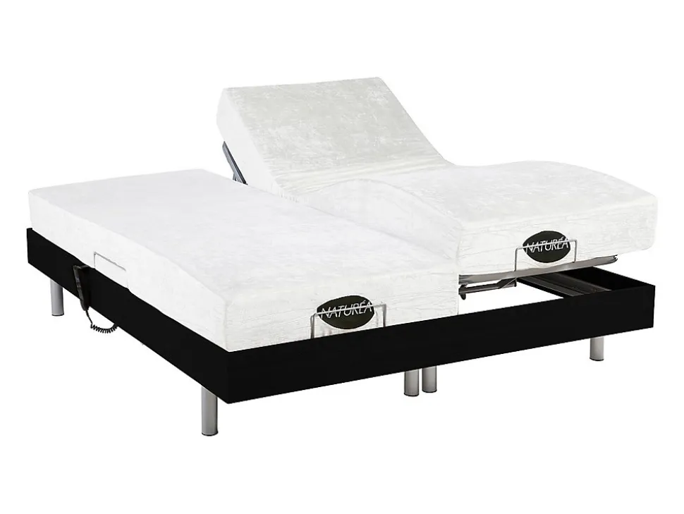 Lit électrique de relaxation tout plots + matelas mémoire de forme et bambou - 2 x 80 x 200 cm - Noir - LYSIS III de NATUREA