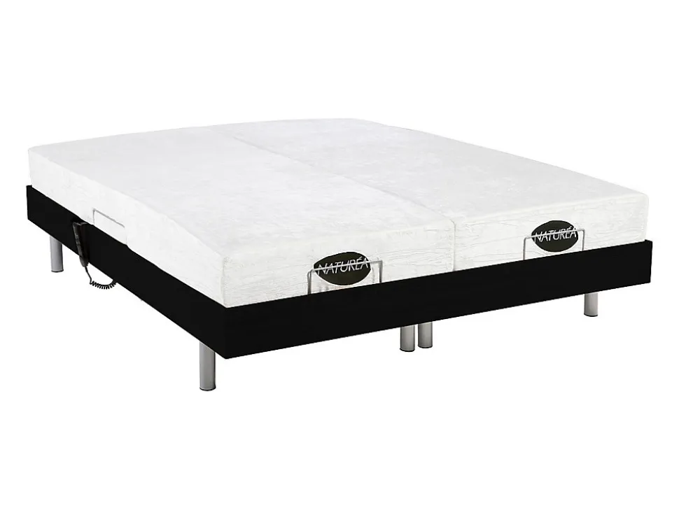 Lit électrique de relaxation tout plots + matelas mémoire de forme et bambou - 2 x 80 x 200 cm - Noir - LYSIS III de NATUREA