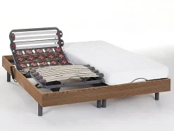 Lit électrique de relaxation lattes et plots + matelas accueil latex - 2 x 90 x 200 cm - Chêne - PANDORA II de YSMÉE