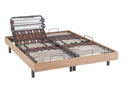 Lit électrique de relaxation lattes et plots + matelas accueil latex - 2 x 90 x 200 cm - Chêne - PANDORA II de YSMÉE