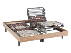 Lit électrique de relaxation lattes et plots + matelas accueil latex - 2 x 90 x 200 cm - Chêne - PANDORA II de YSMÉE