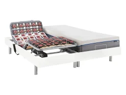 Lit électrique de relaxation tout plots + matelas mémoire de forme - 2 x 90 x 200 cm - Blanc - HESIODE III de YSMÉE