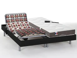 Lit électrique de relaxation tout plots + matelas 100% latex 3 zones - 2 x 70 x 190 cm - Noir - JUPITER de YSMÉE