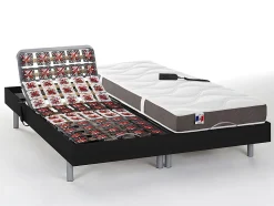 Lit électrique de relaxation tout plots + matelas 100% latex 3 zones - 2 x 70 x 190 cm - Noir - JUPITER de YSMÉE
