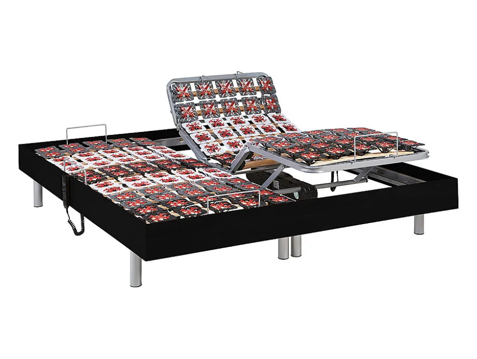 Lit électrique de relaxation tout plots + matelas 100% latex 3 zones - 2 x 70 x 190 cm - Noir - JUPITER de YSMÉE