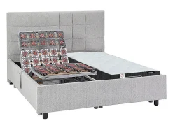 Lit électrique de relaxation déco tout plots + matelas ressorts ensachés et mémoire de forme - 2 x 70 x 190 cm - Tissu - Gris -